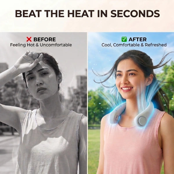 NeckFan™ – Wearable Bladeless Neck Fan | 360° Hands-Free Cooling | Rechargeable & Quiet