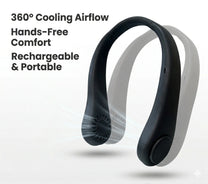 NeckFan™ – Wearable Bladeless Neck Fan | 360° Hands-Free Cooling | Rechargeable & Quiet