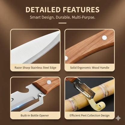 PurePeeler™ – Stainless Steel Vegetable Peeler | Wooden Handle + Bottle Opener | Rust-Free