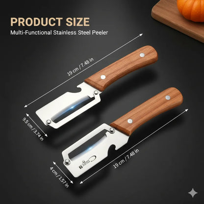 PurePeeler™ – Stainless Steel Vegetable Peeler | Wooden Handle + Bottle Opener | Rust-Free